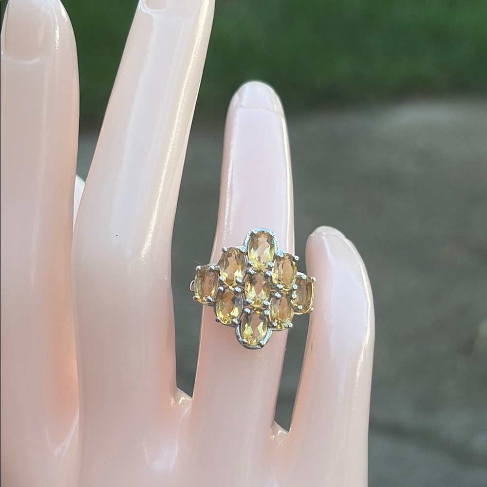 Natural 3.30 carat Genuine Citrine Waterfall Design Cluster Ring Size 7